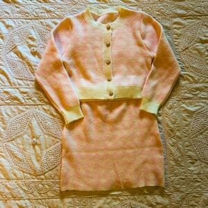 Pink and Cream Knit 3 Piece Vintage Retro Set with gold accented buttons